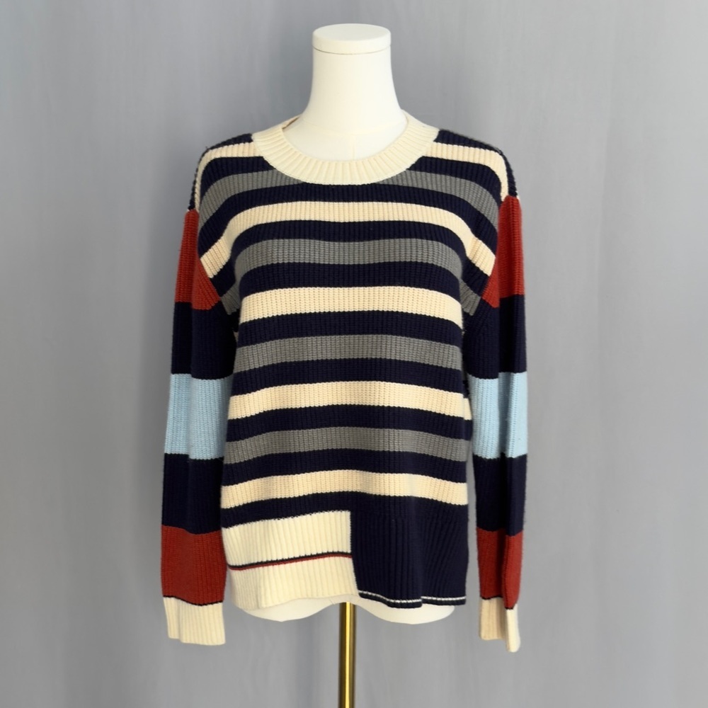 City Blues Navy and Cream Striped Crew Neck Sweater